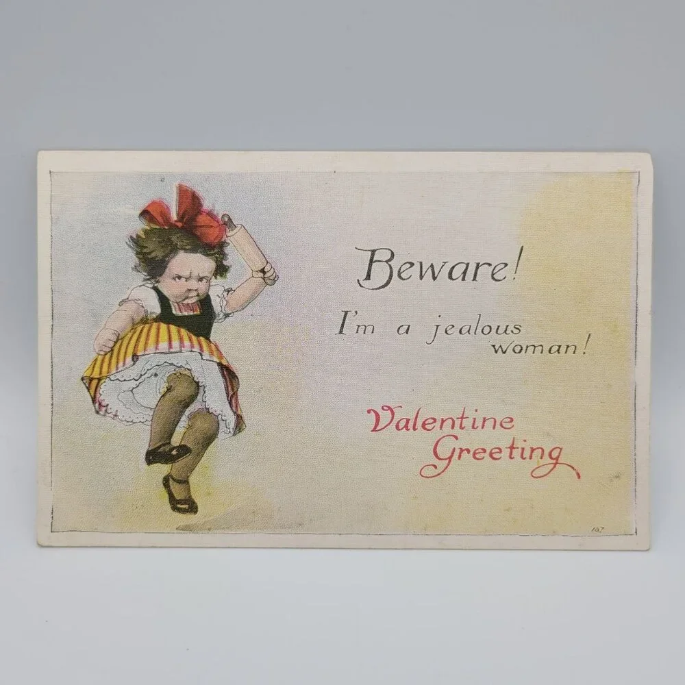 Antique Valentine Postcard Jealous Woman‎ Design Series 238 Romantic Funny